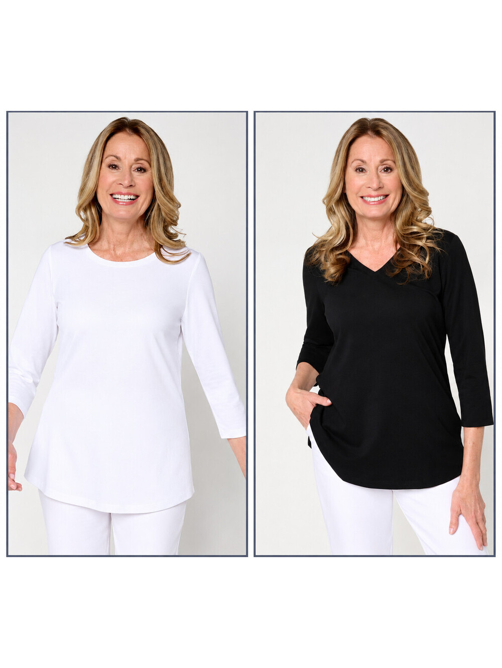 Belle by Kim Gravel TripleLuxe Knit Set of 2 3/4 Sleeve Tops Classic, Medium